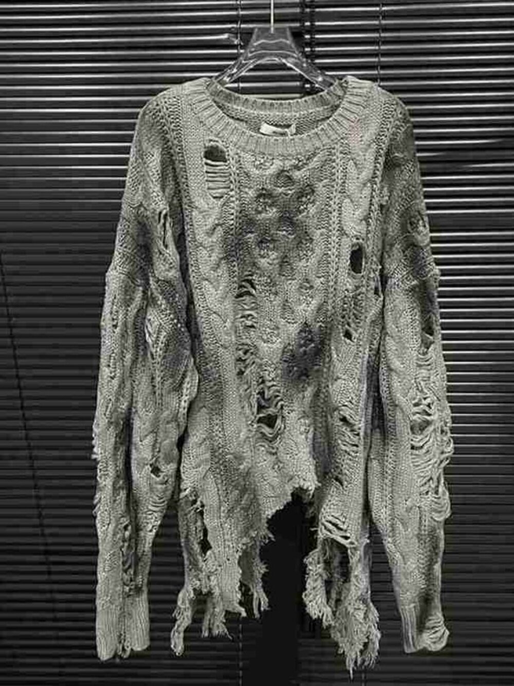 Grey Ripped Cable Knit